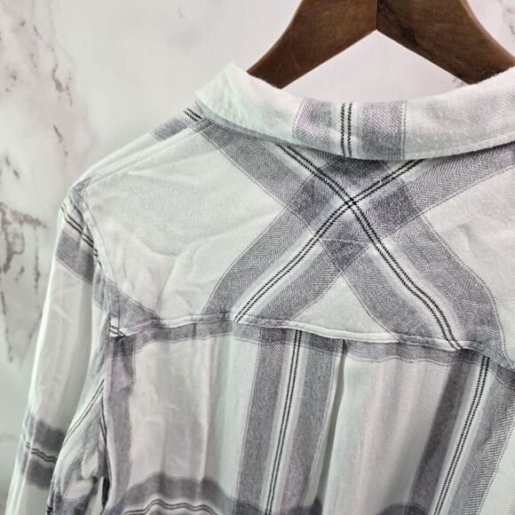 Rails Shirt Womens Medium White Gray Flannel Plaid Button Up Hunter Ash Cinder - Picture 6 of 16